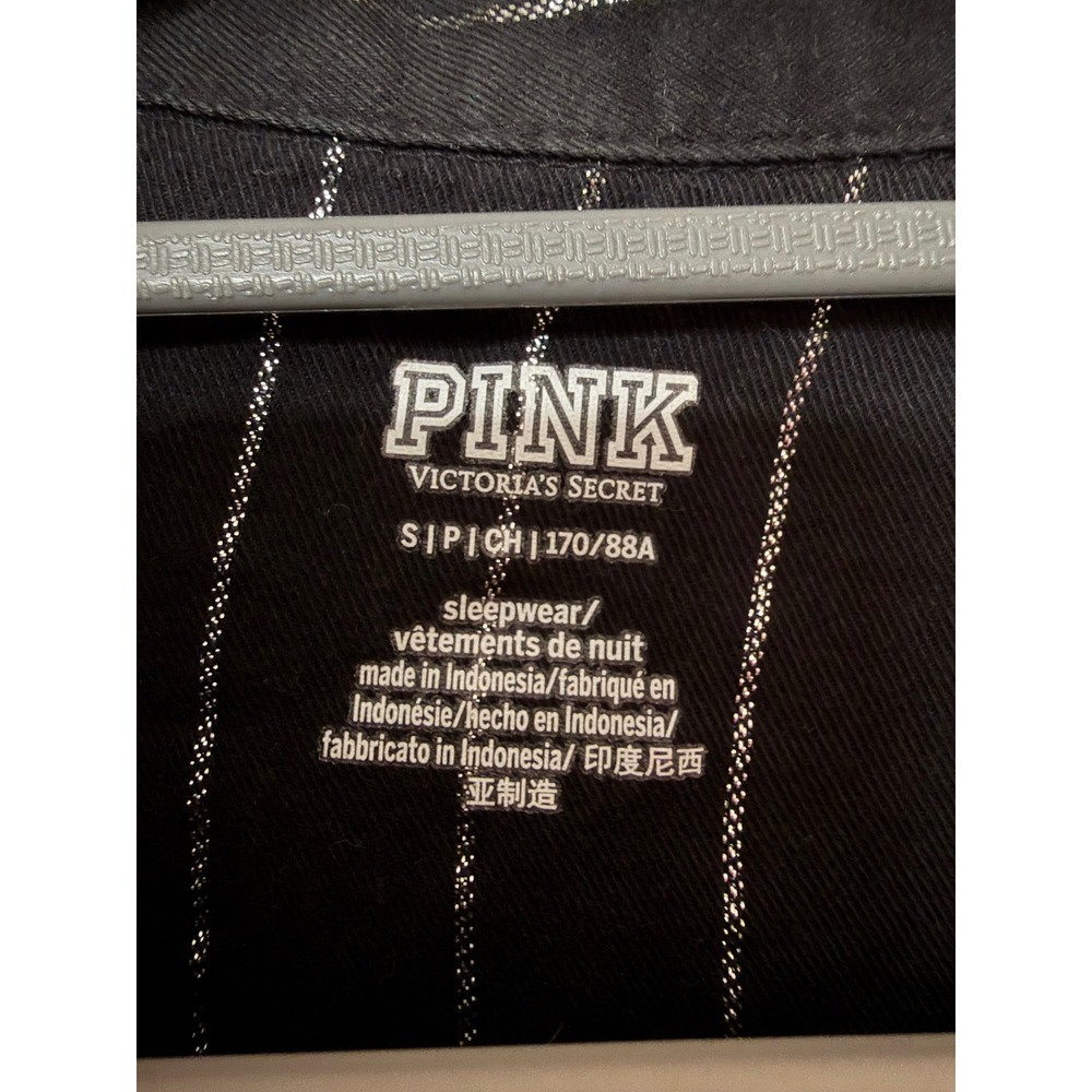 Victoria's Secret PINK Pajama Set Small Black Silver Metallic Stripe 2pc 110662 - Picture 4 of 10